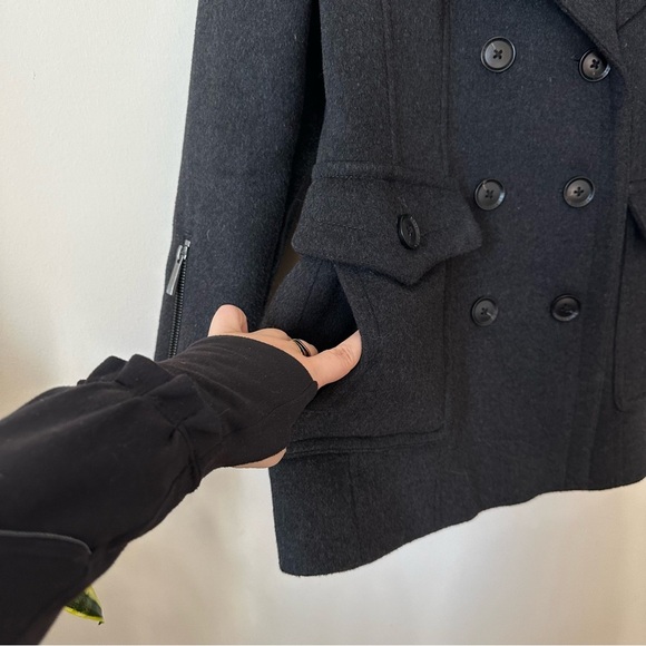 BCBGMaxAzria Charcoal Wool Blend Peacoat Jacket Size L - Picture 4 of 10